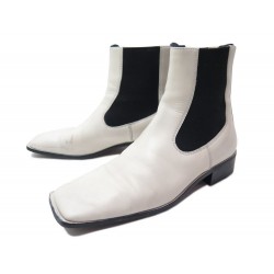 CHAUSSURES CELINE BOUTS CARRES 39 BOTTINES CHELSEA CUIR BLANC WHITE BOOTS 680€