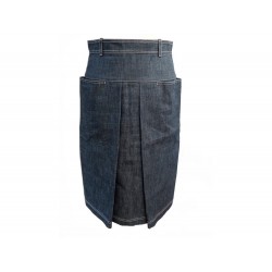  186214 JUPE MI LONGUE HERMES 38 M JEANS EN COTON ET LIN BLEU DENIM CANVAS SKIRT 800