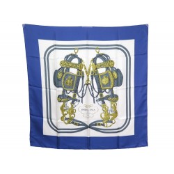 FOULARD HERMES BRIDES DE GALA CARRE EN SOIE BLEUE H. GRYGKAR SCARF SILK 360€