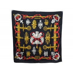 FOULARD HERMES FERRONNERIE CARRE EN SOIE NOIRE C. LATHAM SCARF SILK 360€