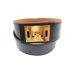 NEUF CEINTURE HERMES KELLY DOG 80 CM CUIR BOX NOIR COLLIER DE CHIEN BELT 1680