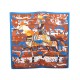 195314 FOULARD HERMES LES DIX CAVALIERS C&S CARRE EN SOIE BLEU & MARRON SILK SCARF 345