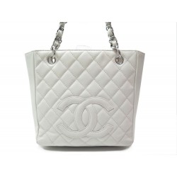 SAC A MAIN CHANEL SHOPPING PM CUIR MATELASSE BLANC