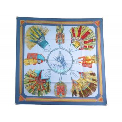 NEUF FOULARD HERMES CUIRS DU DESERT CARRE EN SOIE BLEUE F. PERRIERE SCARF 360€