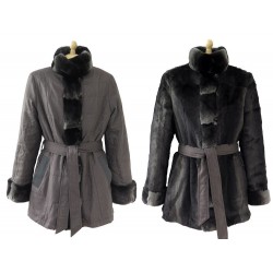 NEUF MANTEAU DE FOURRURE DEVERNOIS REVERSIBLE EN FOURRURE LAPIN 40 L COAT 1595€