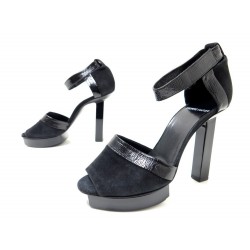 CHAUSSURES PIERRE HARDY 39 SANDALES A TALONS CUIR VERNI ET DAIM NOIR SHOES 620€