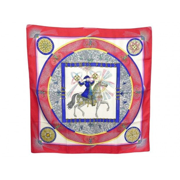 FOULARD HERMES FEUX D'ARTIFICE CARRE EN SOIE ROUGE M. DUCHENE SILK SCARF 360€