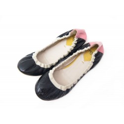 NEUF CHAUSSURES FENDI 37 FR BALLERINES CUIR VERNI NOIR BLACK FLAT SHOES 590€