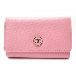 PORTE CLE MULTICLE CHANEL LOGO CC CUIR CAVIAR ROSE 