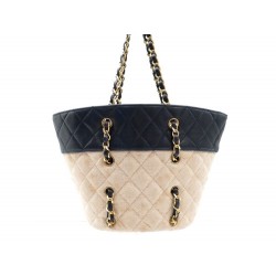 SAC A MAIN CHANEL SEAU CUIR ET TISSU 