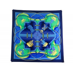 FOULARD HERMES GRANDE TENUE CARRE 90 EN SOIE BLEUE H. ORIGNY SILK SCARF 360€