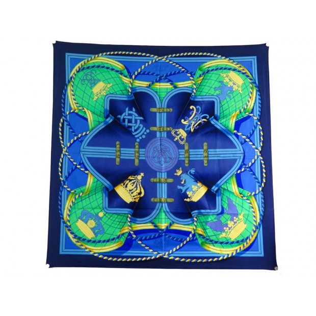 foulard hermes grande tenue carre 90 en soie bleue h