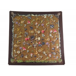 FOULARD HERMES CHAMPIGNONS CARRE EN SOIE MARRON GAVARNI & PERRIERE SCARF 360€