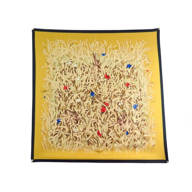 FOULARD HERMES LES BLES CARRE 90 EN SOIE JAUNE H. GRYGKAR SILK SCARF YELLOW 370€