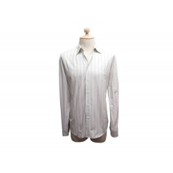 CHEMISE HERMES RAYEE & BOUTONS CLOU DE SELLE 38 39 M COTON LIN BLANC SHIRT 380€