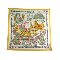 NEUF FOULARD HERMES LE MATIN NEUF CARRE EN SOIE JAUNE J. METZ YELLOW SCARF 360€