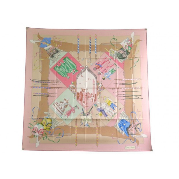 NEUF FOULARD HERMES FETES VENITIENNES CARRE EN SOIE BROCHEE JACQUARD ROSE 360€