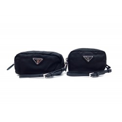 NEUF LOT 2 TROUSSES PRADA EN TOILE NOIR POCHETTE FEMME CANVAS PENCIL CASE 200 