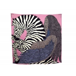 FOULARD HERMES ZEBRA PEGASUS CARRE EN SOIE ROSE A. SHIRLEY SCARF PINK 360€