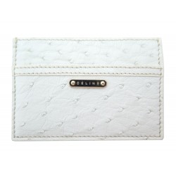 NEUF PORTE CARTES CELINE EN CUIR D'AUTRUCHE BLANC WHITE OSTRICH CARD HOLDER