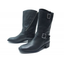 NEUF BOTTES CHANEL G27805 MOTARDES 40.5 EN CUIR NOIR BLACK RIDING BOOTS 1300€