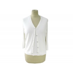 GILET + PULL HERMES TWIN SET BOUTONS CLOU DE SELLE 40 M EN VISCOSE BLANC 1100€