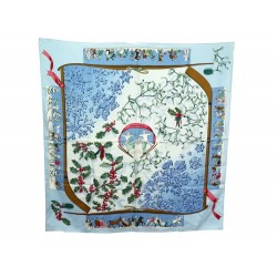 FOULARD HERMES NEIGE D'ANTAN SOIE BLEU 