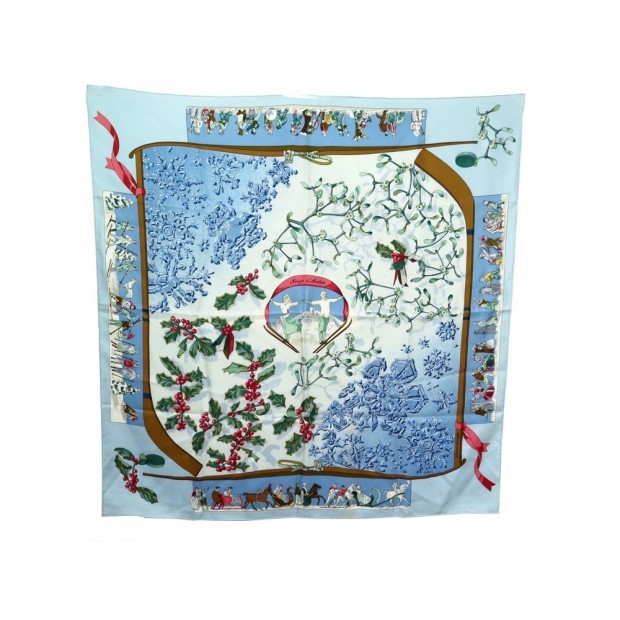 FOULARD HERMES NEIGE D'ANTAN CARRE EN SOIE BLEUE C. LATHAM BLUE SCARF SILK 360€