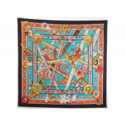 NEUF FOULARD HERMES LE SONGE DE LA LICORNE A. FAIVRE BLEU ORANGE SOIE SCARF 360€