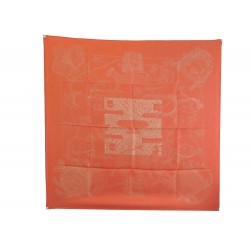 NEUF FOULARD HERMES ASHANTI CARRE 90 CM EN SOIE ORANGE A. FAIVRE SILK SCARF 360€