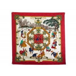 FOULARD HERMES JOIES D'HIVER JOACHIM METZ CARRE SOIE BROCHEE ROUGE SCARF 360€