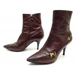 CHAUSSURES BOTTINES A TALONS LOUIS VUITTON 38.5 EN CUIR MARRON LOW BOOTS 950€