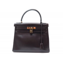 NEUF SAC A MAIN HERMES KELLY 28 RETOURNE EN CUIR BOX MARRON DORE HAND BAG 7300€