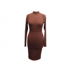 ENSEMBLE ALAIA BODY & JUPE TAILLE 36 S LAINE MARRON BROW WOOL SKIRT & TOP 1800€