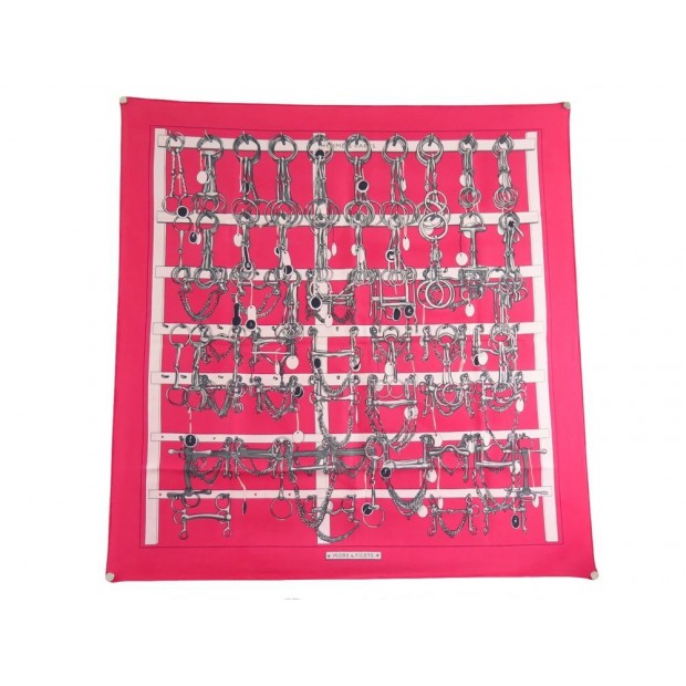 FOULARD HERMES MORS ET FILETS CARRE 90 EN SOIE FUSHIA F. HERON SILK SCARF 360€