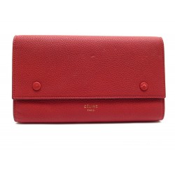 PORTEFEUILLE CELINE EN CUIR GRAINE ROUGE PORTE CARTES WALLET CARD HOLDER 500€