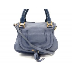 SAC A MAIN CHLOE MARCIE MEDIUM 36 CM BANDOULIERE CUIR BLEU HAND BAG PURSE 1490€