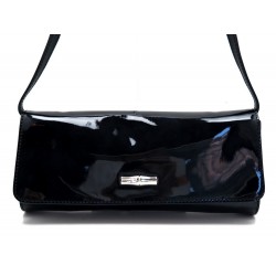 NEUF SAC A MAIN LONGCHAMP POCHETTE ROSEAU BOX EN CUIR VERNI NOIR CLUTCH BAG 280€