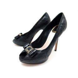 NEUF CHAUSSURES CHRISTIAN DIOR CANNAGE LADY 38.5 ESCARPINS CUIR NOIR PUMP 750€