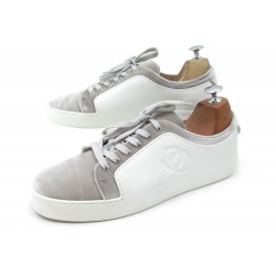 NEUF CHAUSSURES CHANEL TENNIS LOGO CC G32719 42 BASKETS GOMME & VELOURS 650€