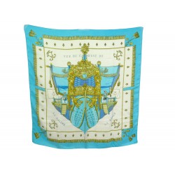 FOULARD HERMES VUE DU CARROSSE DE LA GALERE LA REAL CARRE SOIE BLEUE SCARF 360€