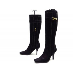  CHAUSSURES BOTTES A TALONS LOUIS VUITTON 40 DAIM NOIR BOOTS SHOES 