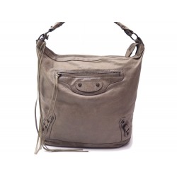 SAC A MAIN BALENCIAGA DAY SHOULDER EN CUIR GRIS POIVRE LEATHER HAND BAG 1370€