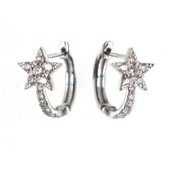 NEUF PAIRE BOUCLES D'OREILLES DJULA BO SINGLE STAR OR BLANC 18K DIAMANTS 1700€