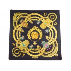 NEUF FOULARD HERMES KOSMIMA CARRE SOIE NOIRE J. ABADIE + BOITE SILK SCARF 360€