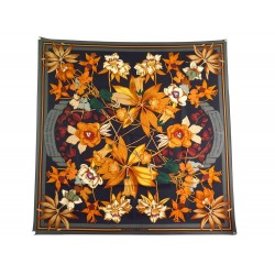 FOULARD HERMES FLEURS D'HELLADE CARRE EN SOIE NOIRE N. GOULANDRIS + BOITE 360€