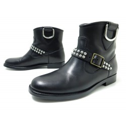 NEUF CHAUSSURES SAINT LAURENT 393726 36.5 BOTTINES MOTARD CUIR NOIR BOOTS 1350€