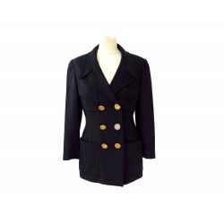 VESTE CROISEE CHANEL TAILLE 38 M EN COTON NOIR BOUTONS CHAINE DOREE JACKET 6000€