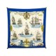 FOULARD HERMES VAISSEAUX ET FREGATES 1964 EN SOIE BLEUE LEDOUX CARRE SCARF 360€