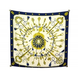 FOULARD HERMES LES CLEFS CLES 1ERE EDITION 1965 EN SOIE BLEU CARRE SCARF 360€